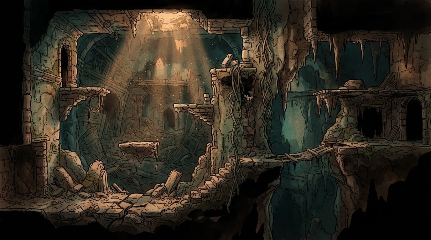 Traverse les ruines effondrées