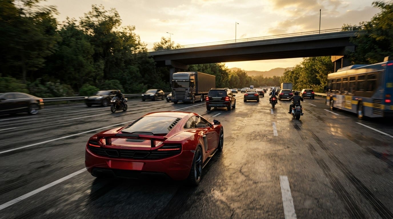 Weave through highway traffic