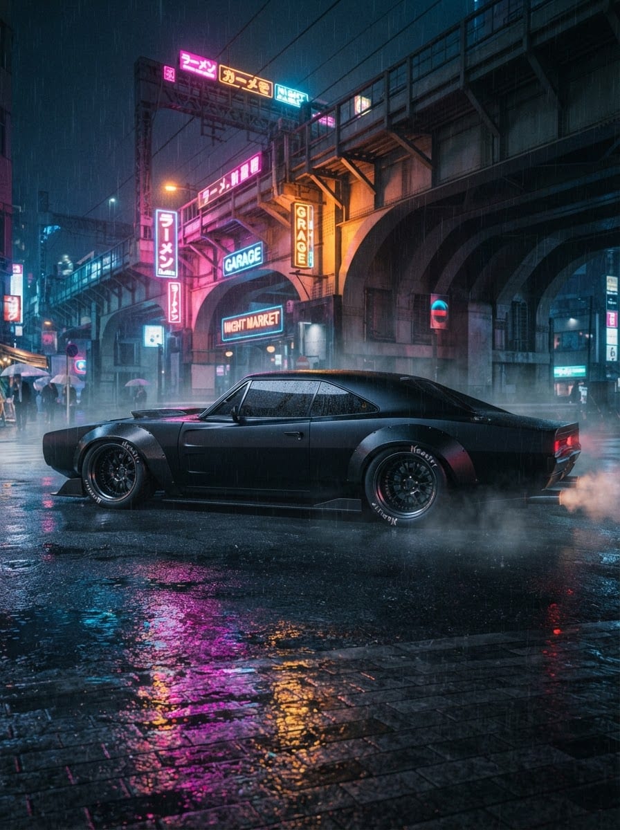 Matte black muscle coupe