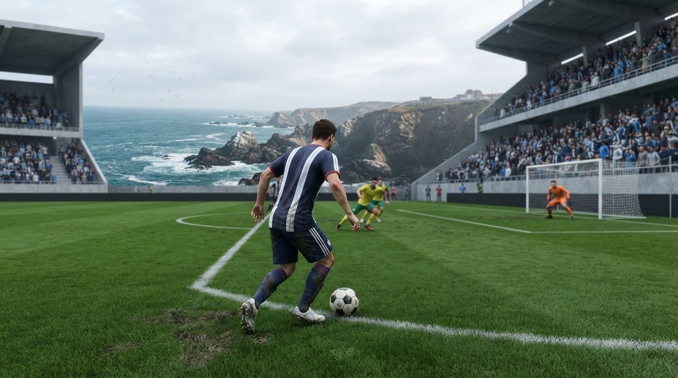 Estadio costero con vista al mar