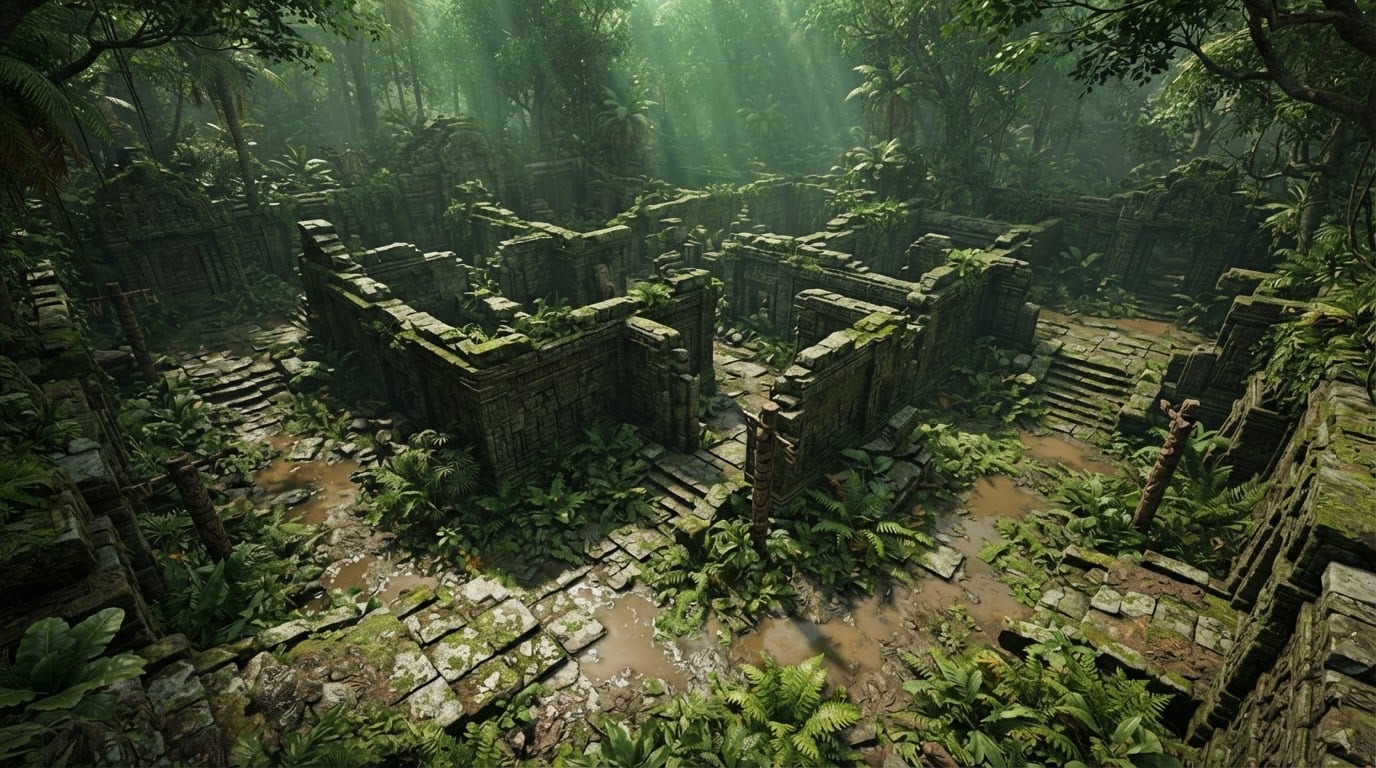 Jungle ancienne aux ruines oubliées