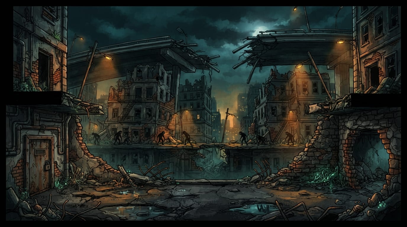 Cidade contaminada à noite