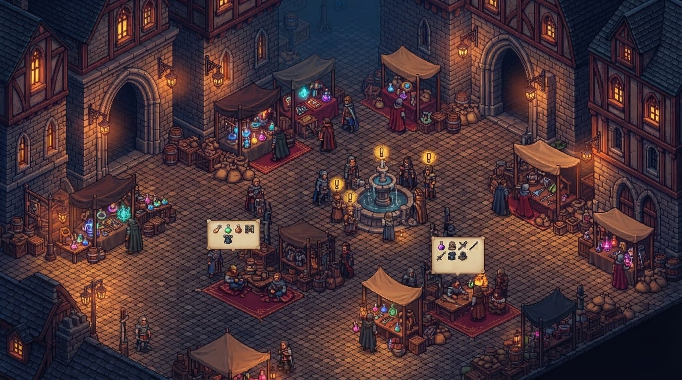 Trade and vendor in the town hub