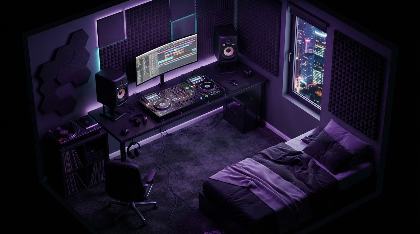 A cramped bedroom studio