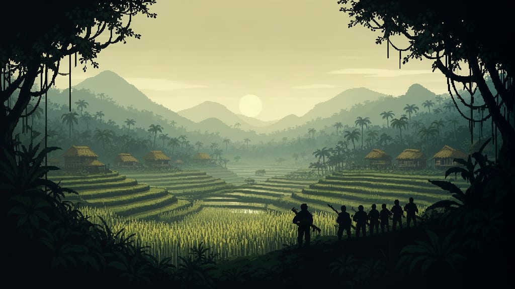 Image: Pixel art game title screen, 1990s DOS strategy ga