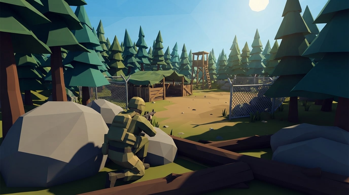 Dense military forest outpost