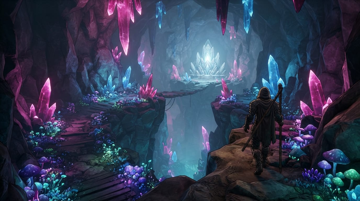 Neon underground crystal caverns
