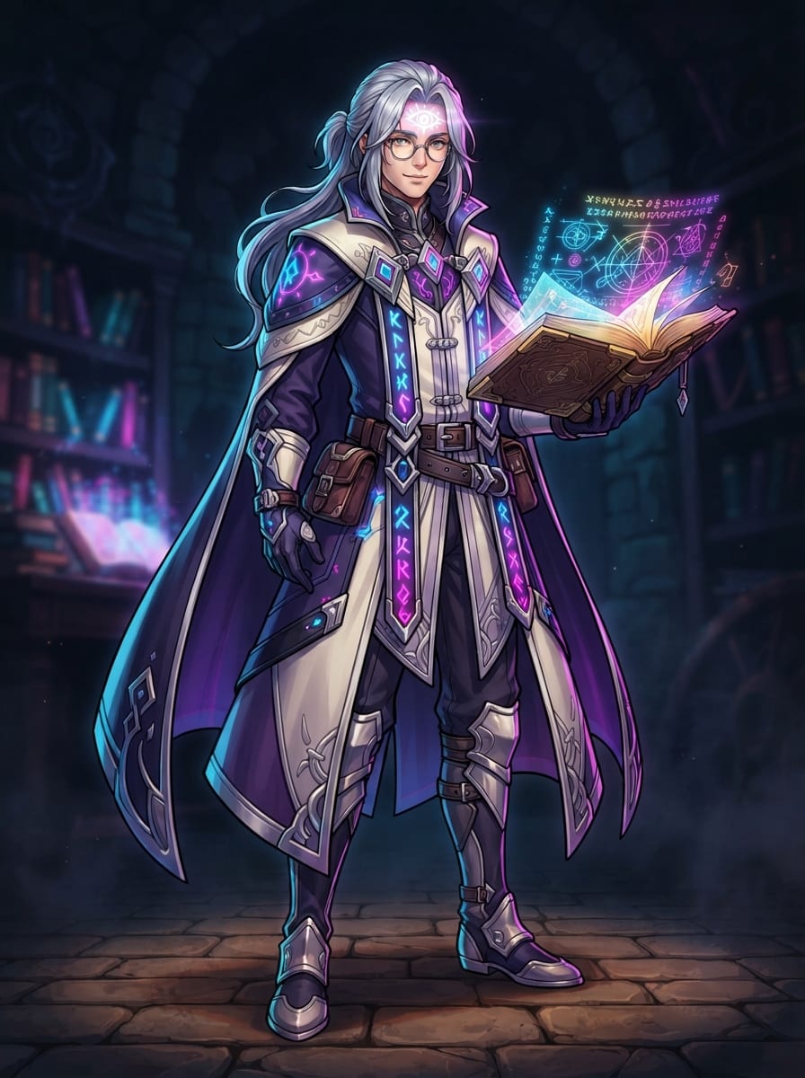 A calm wandering mage scholar