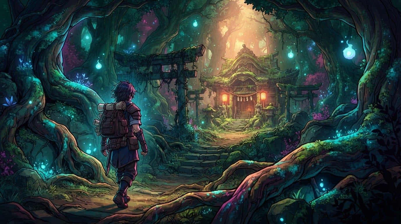 A wild overgrown shrine forest