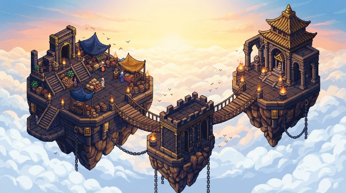 Ciudad flotante entre nubes