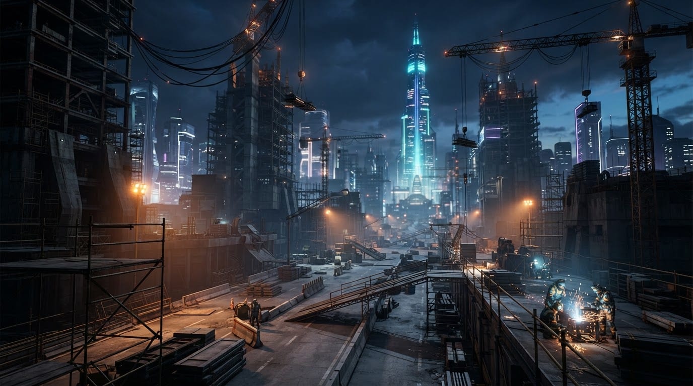 Metrópolis futurista en construcción