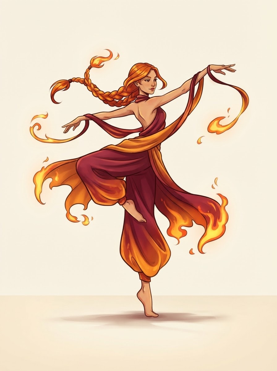 An ember-ribbon dancer