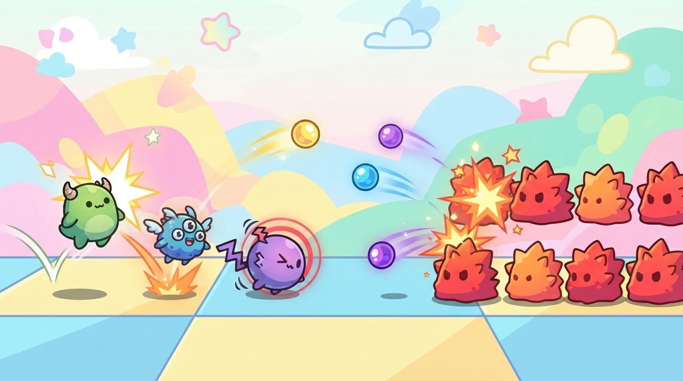 Watch your team auto-battle waves