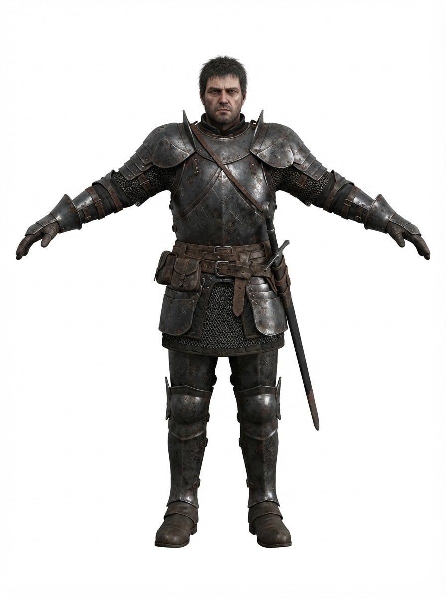 Image: A medieval human warrior in T-pose, arms straight