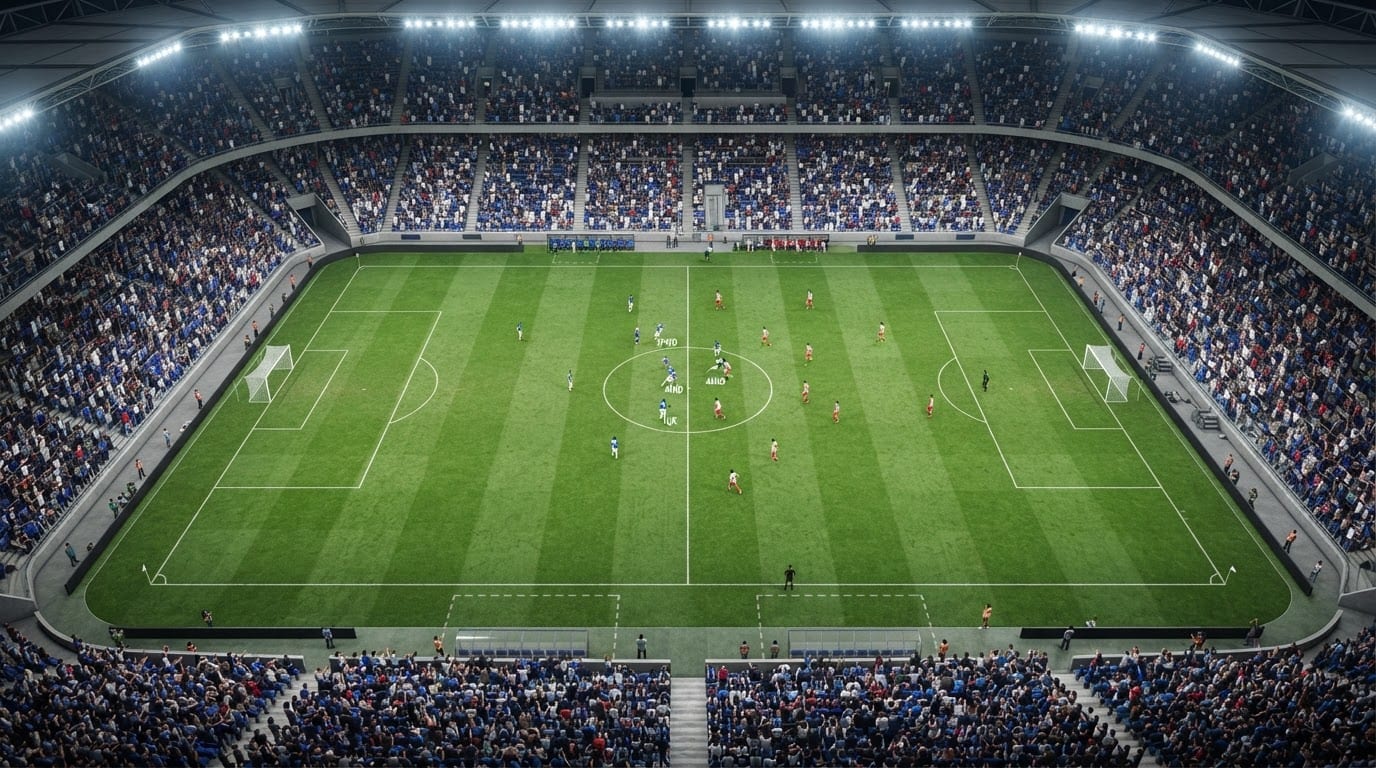 Estadio moderno con tribunas llenas
