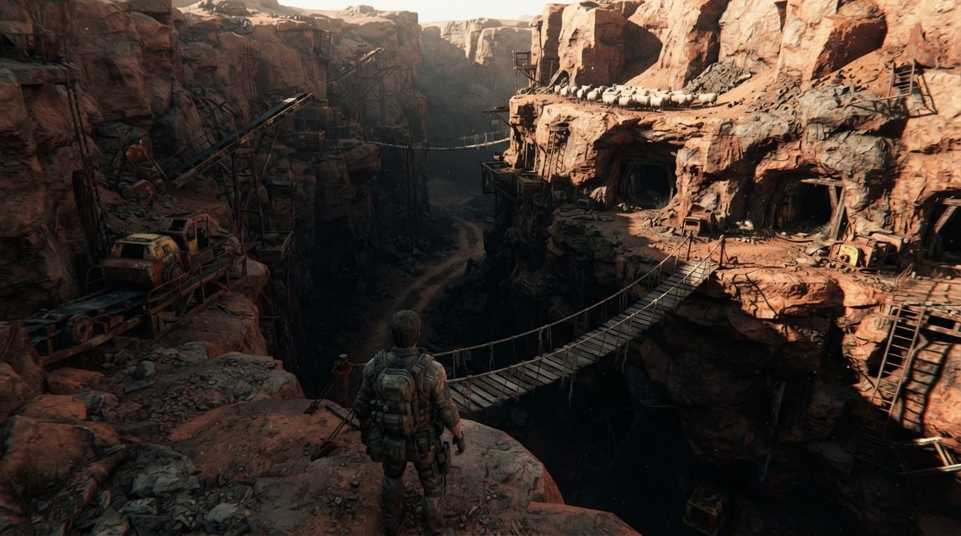 Canyon marciano com minas abandonadas
