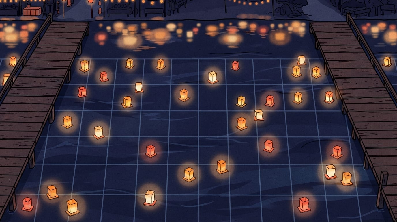 Floating paper lantern river