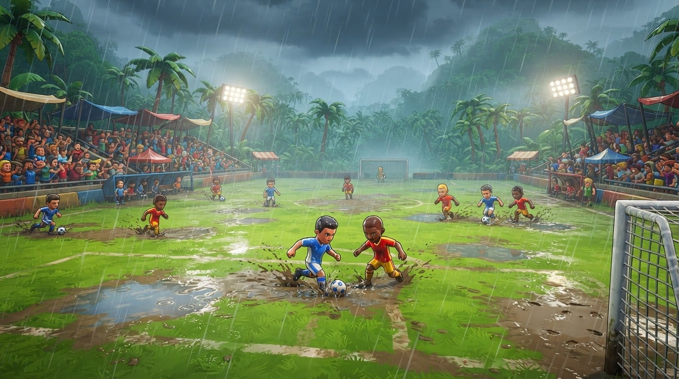 Cancha tropical bajo la lluvia