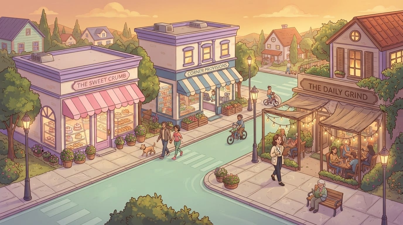 Explore town and manage shops