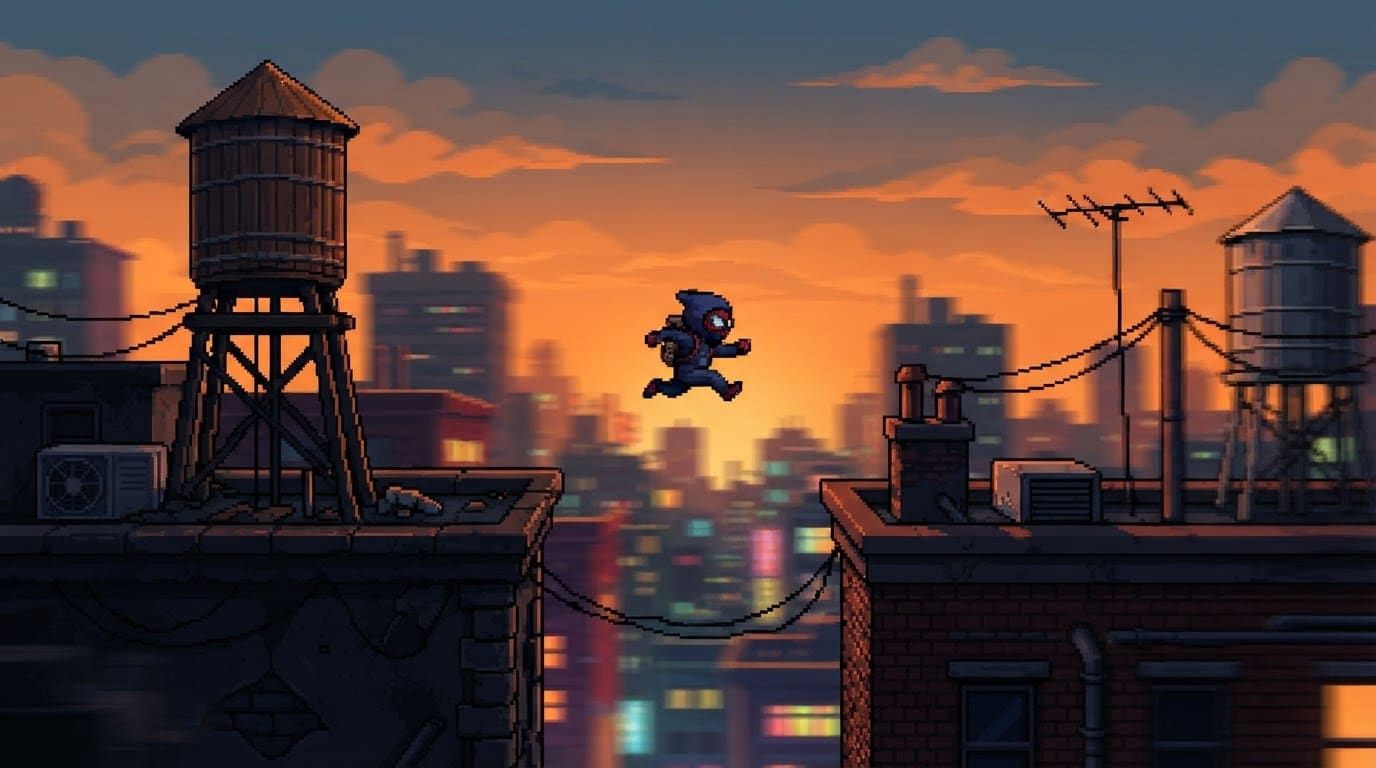 Leap over city rooftops