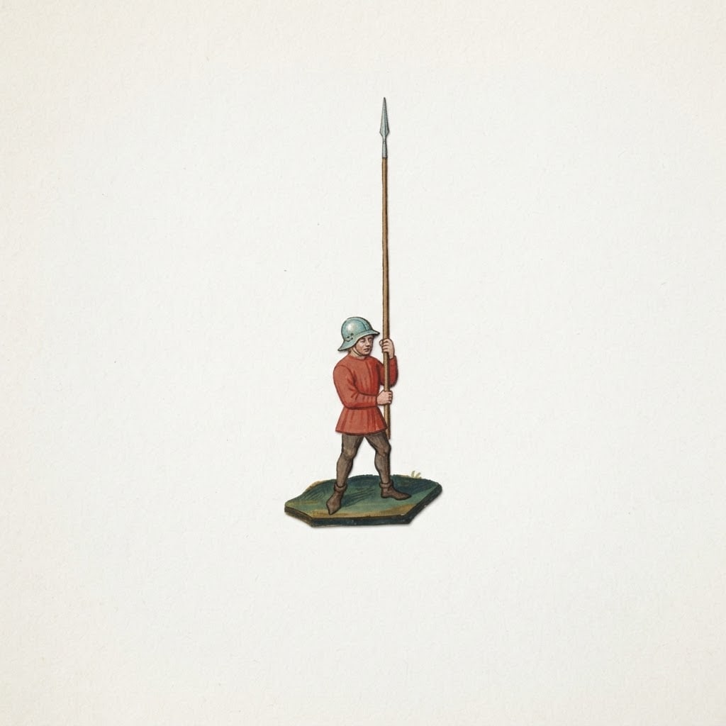Image: A single pikeman with a long upright pike of a pai