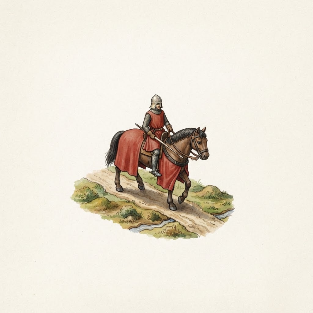 Image: A single knight on a horse of a painted medieval c