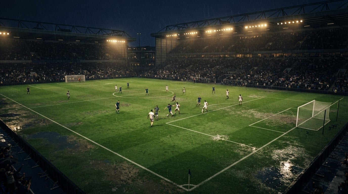 Arena al aire libre bajo la lluvia