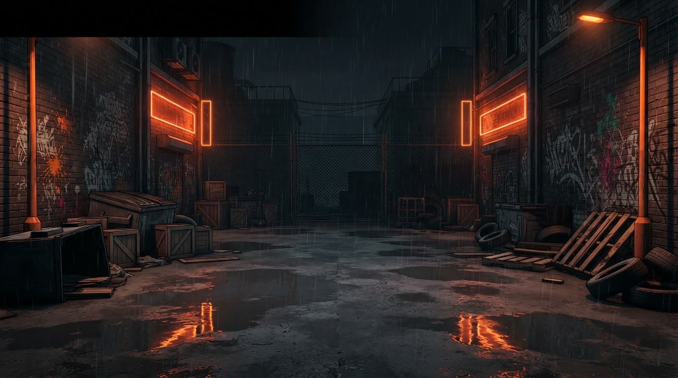 Rain-soaked back alley