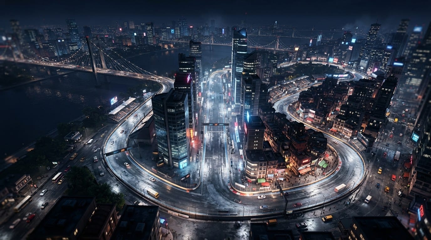 Neon downtown city circuit