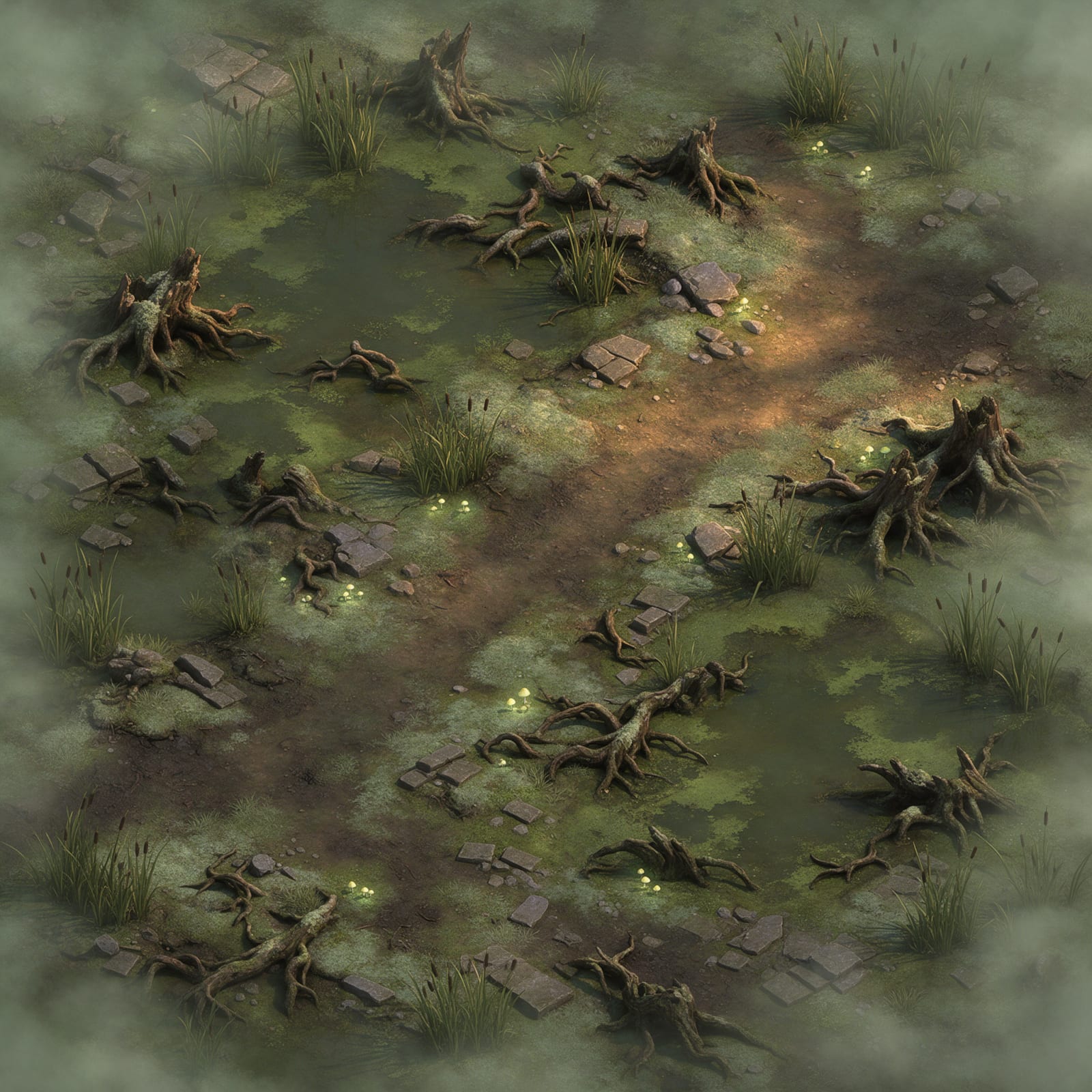 Swamp Terrain Tile - Murky Grey-Green (Seamless)