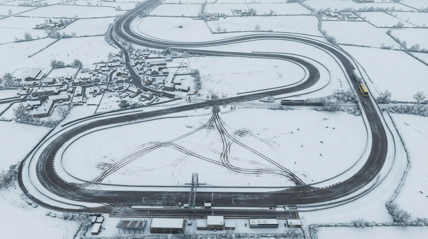 Snowy countryside highway loop