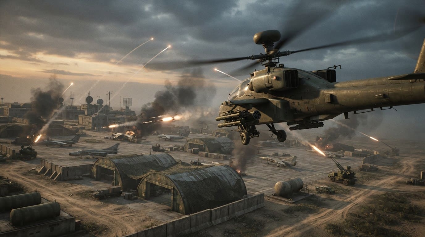 Asaltar aeropuerto enemigo en helicóptero