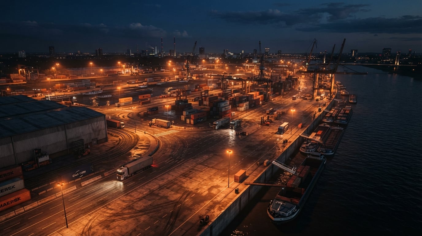 Rhein-Industriehafen bei Nacht