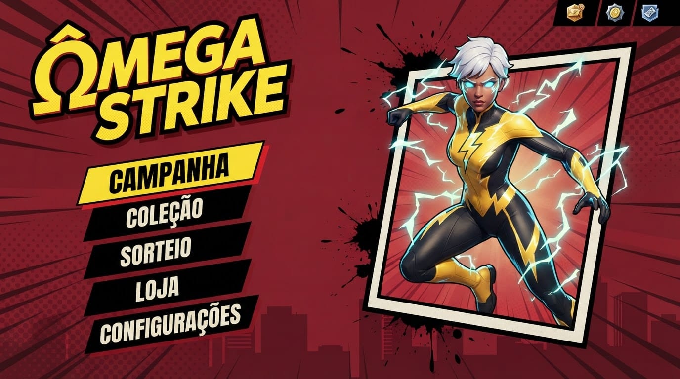 Image: Video game main menu screen mockup, 16:9, for a su