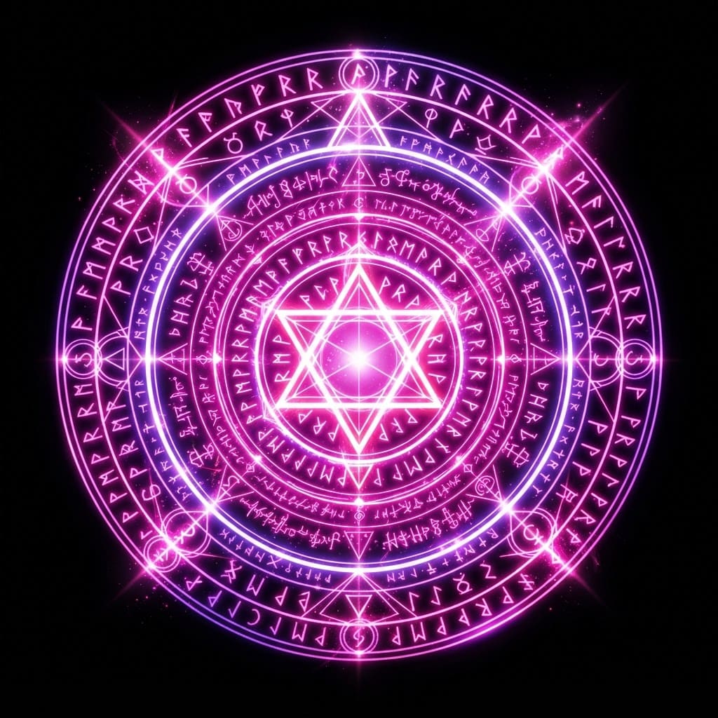 Image: Glowing arcane magic rune circle seen perfectly to