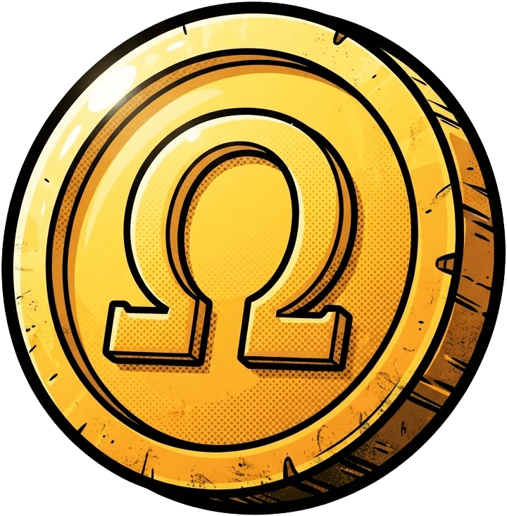 Image: Game UI currency icon: a thick gold coin stamped w