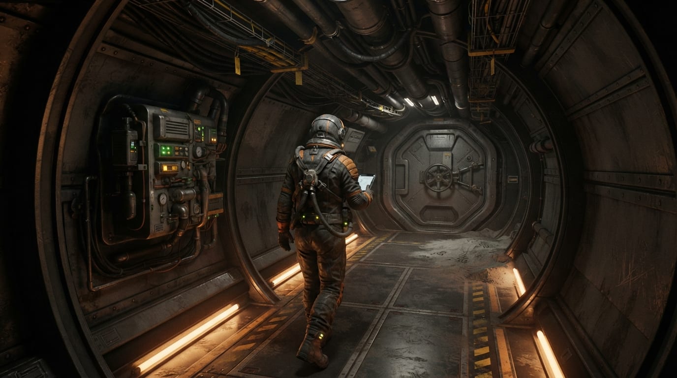Lunar south pole outpost interior