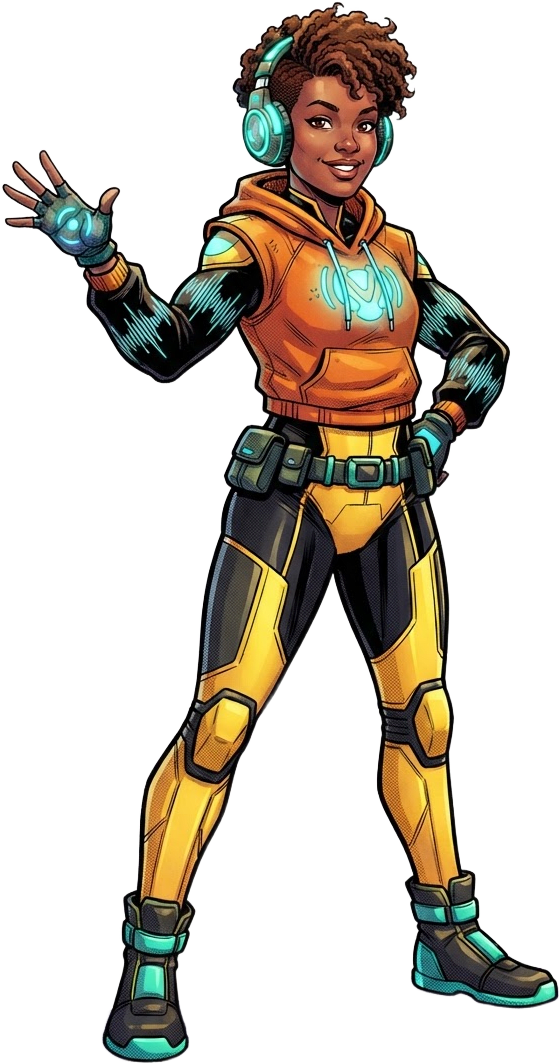 Image: ECO, a young mutant superhero healer with sonic po
