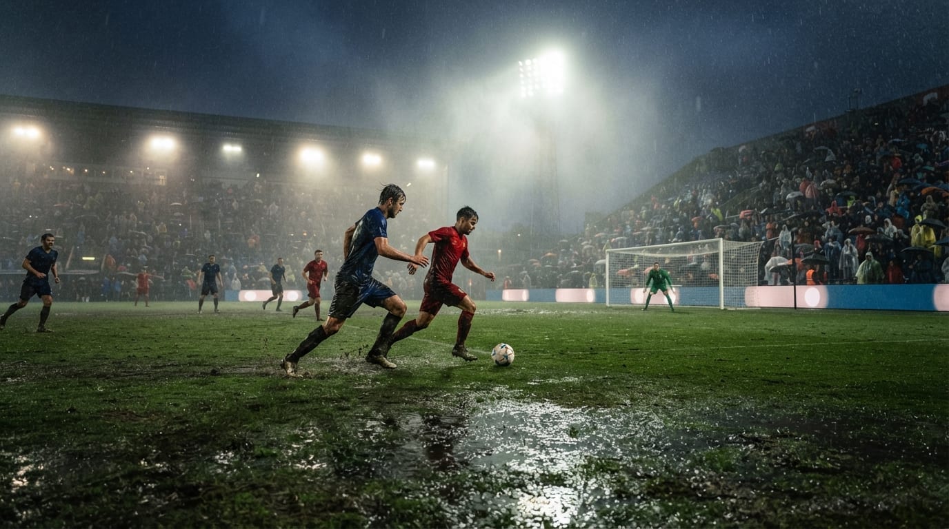 Campo molhado sob a chuva