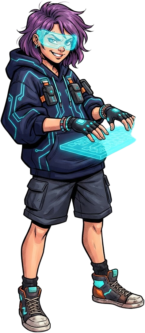 Image: GLITCH, a teenage cyber-hacker superhero: holograp