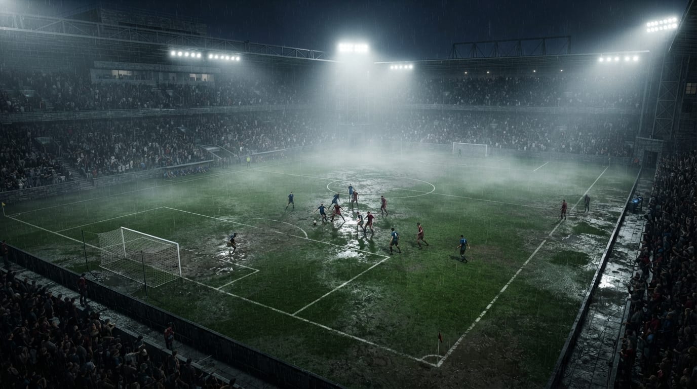 Rainy northern city stadium