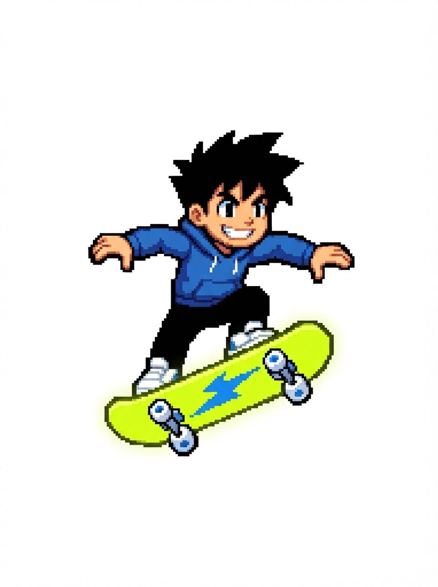 Chico con patineta voladora