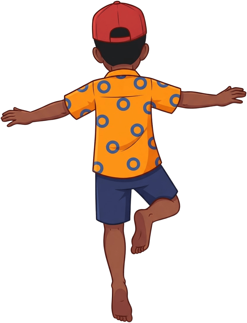 Image: The exact same boy character, identical red cap, o