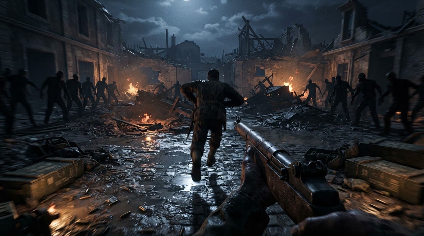 Scavenge ammo across an open courtyard