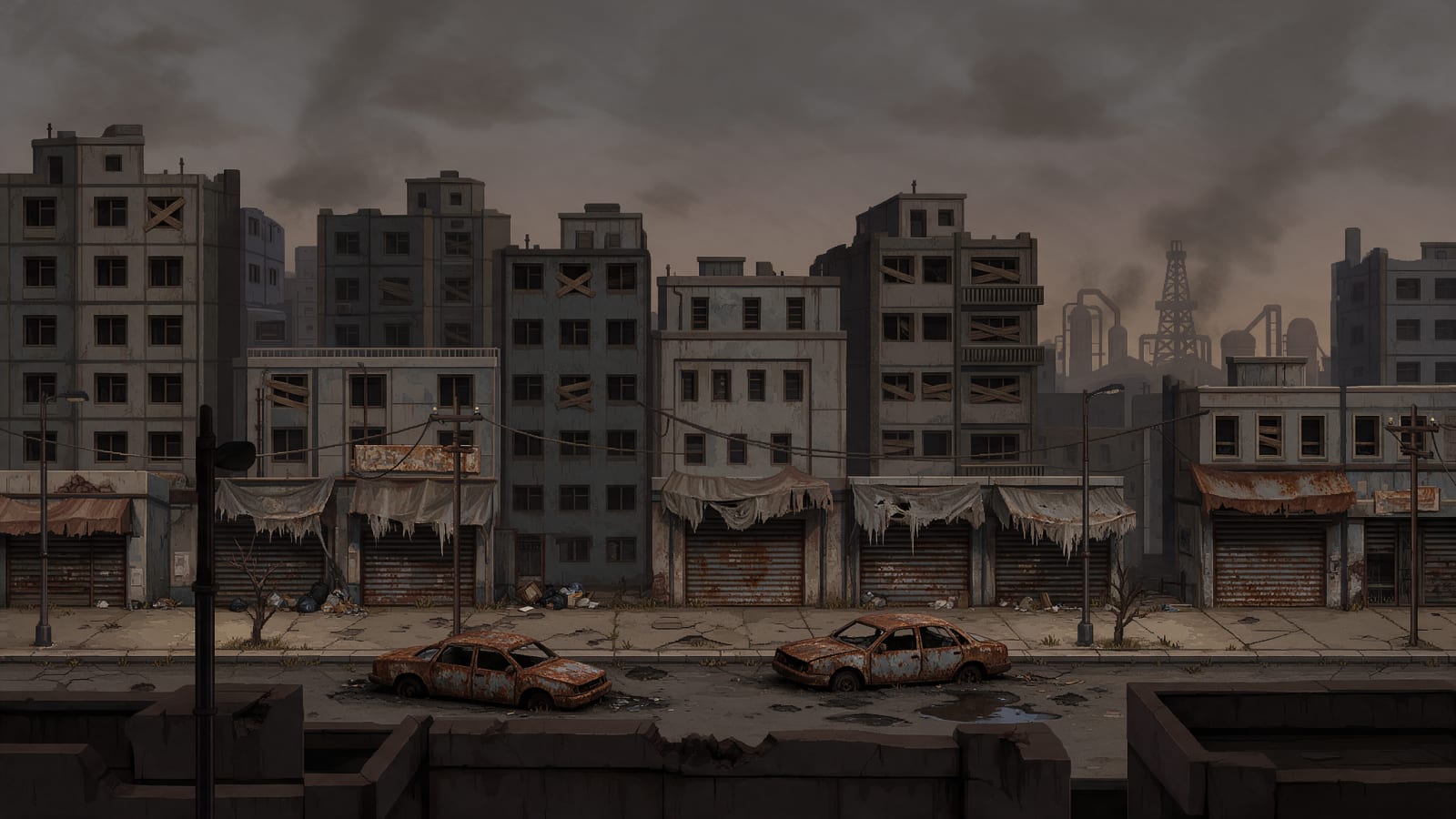 Image: Edit this pixel art side-view street to show the s