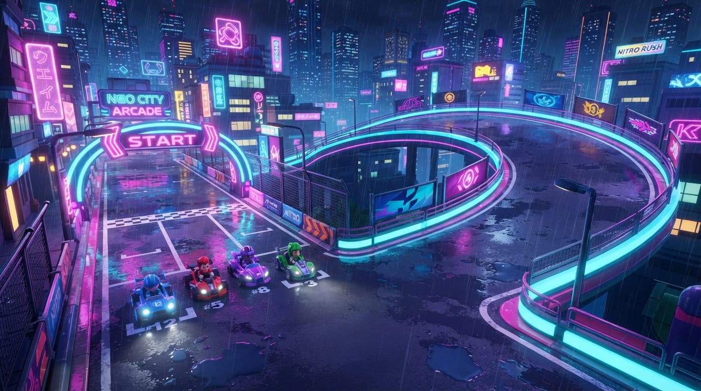 Ciudad neon bajo la lluvia