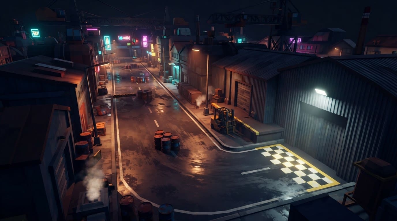 Barrio industrial nocturno