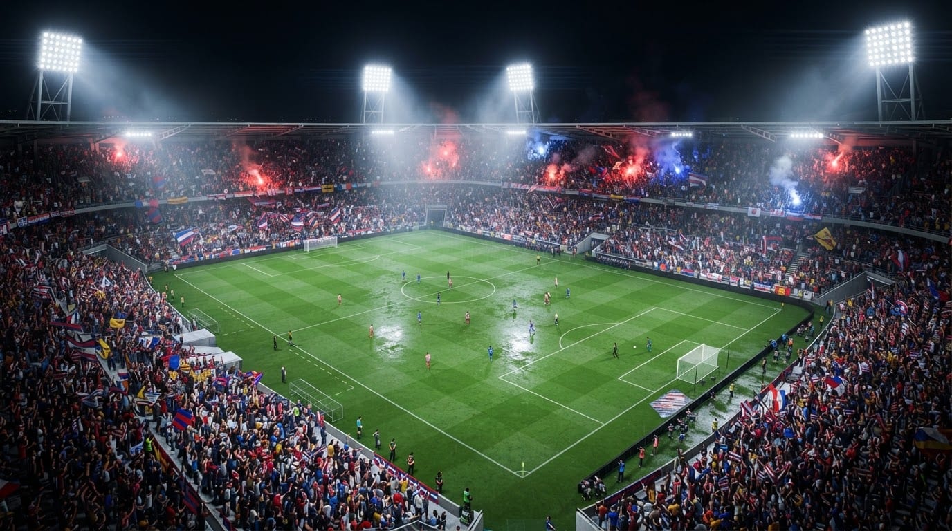 Estádio iluminado à noite