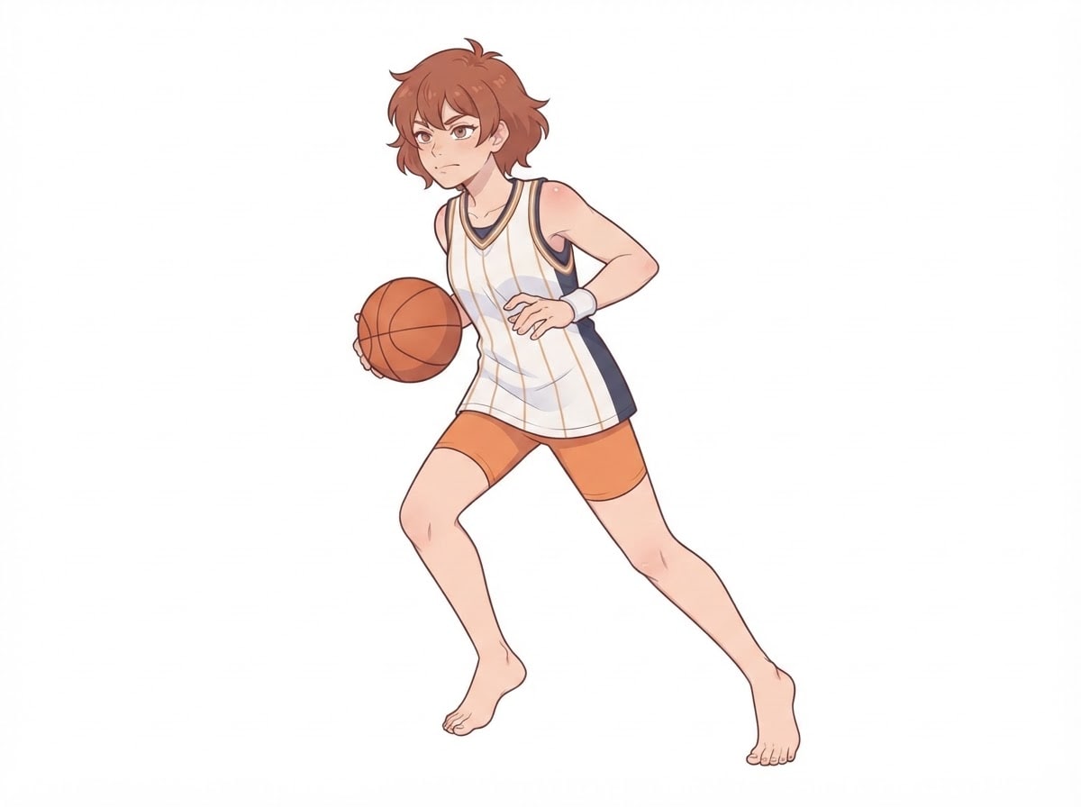 Tomboy basketball girl — barefoot