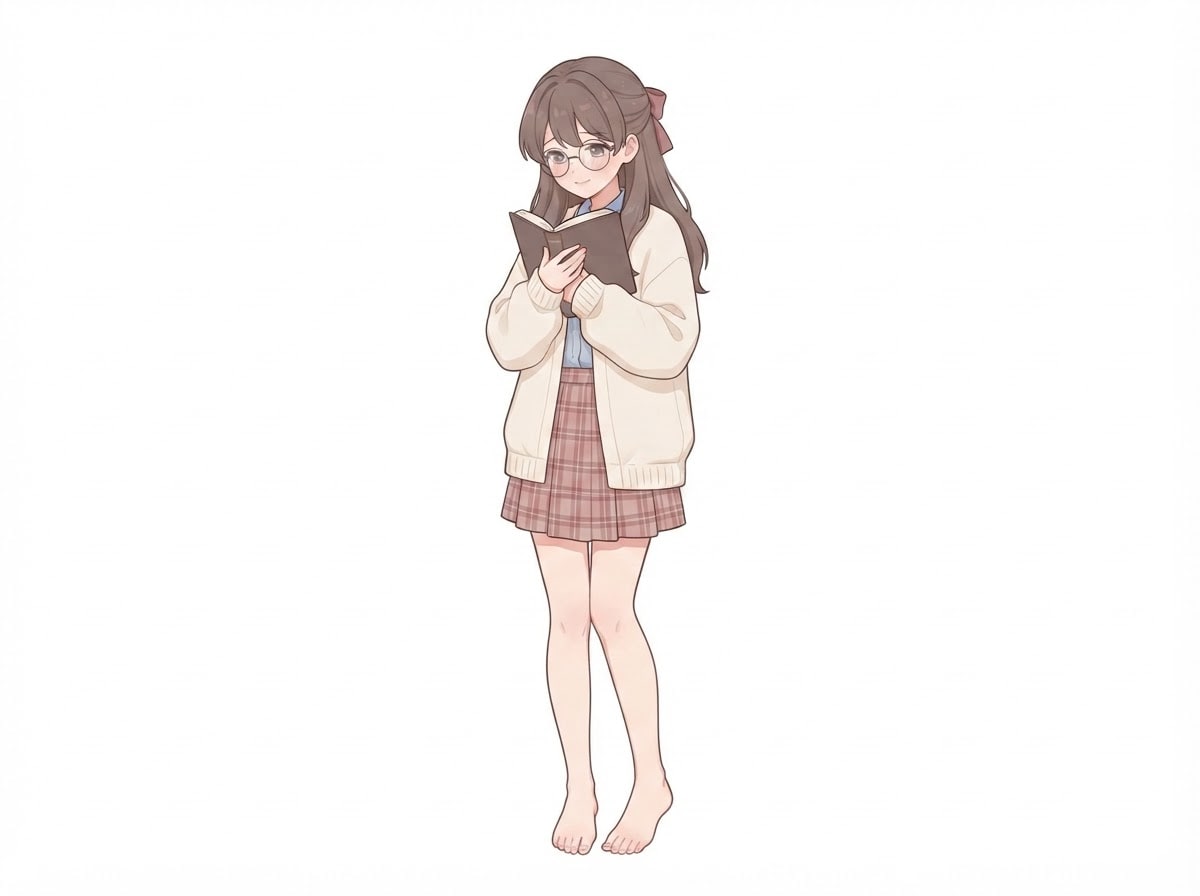 Shy bookworm girl — barefoot